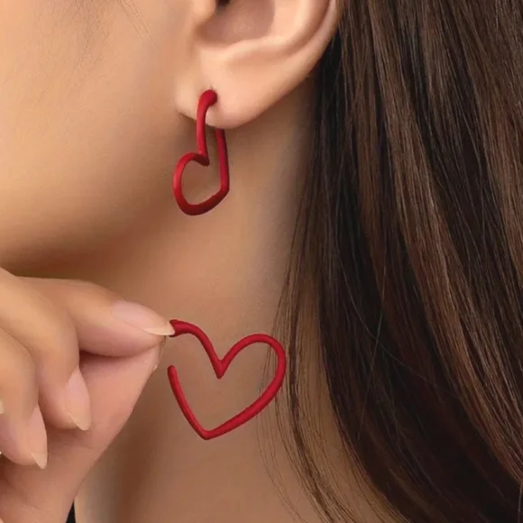 2FOR$30 - Red Heart Shaped Hoop Earrings - Picture 2 of 4